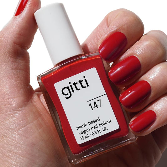 gitti Plant-based Nail Polish I Non-Toxic, 30-Free, Based On Natural Origin Ingredients, Cruelty-Free, Vegan, High Performance Colors, Glossy Finish, Shade no. 147 Real Red (0.5 fl oz)