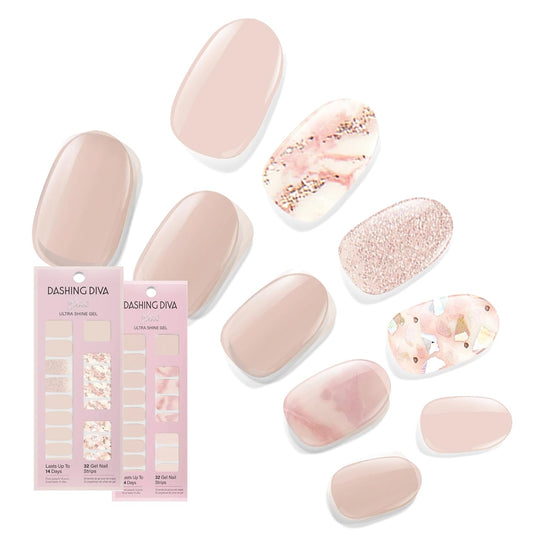 Dashing Diva Gloss Nail Strips Bundle - The Classic Marbles Collection - Crystal Clear & Maybe Marble - UV Free, Chip Resistant, Long Lasting Gel Stickers - Contains 2 Sets