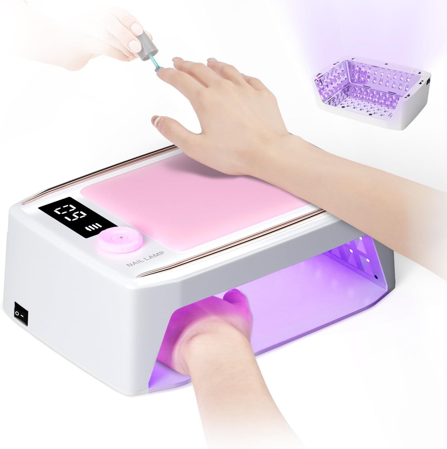krofaue 380W UV Nail Lamp - Professional Rechargeable Nail Dryer for Gel Polish with Detachable Arm Rest, 6 Timer Settings UV Light for Gel Nails (Pink)