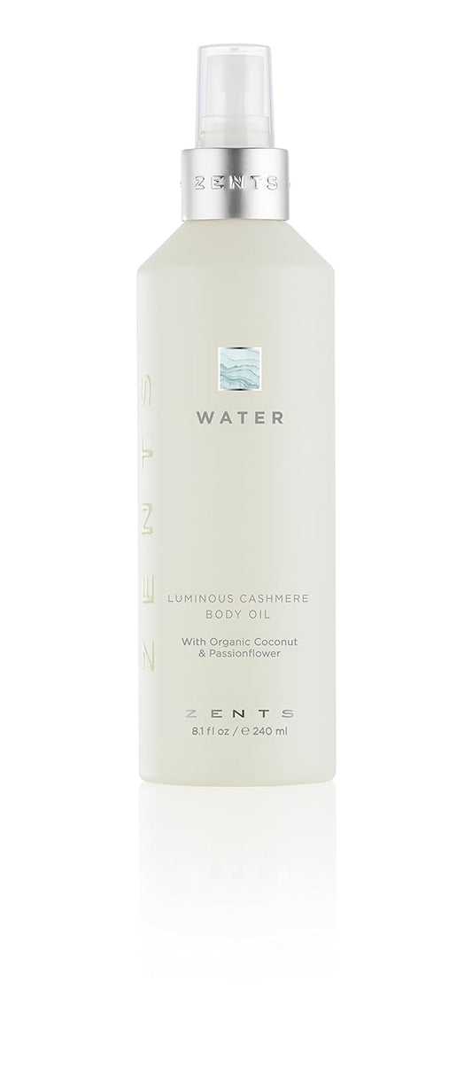 Zents Luminous Cashmere Body Oil (Water Fragrance) | Moisturizing Body Oil with Vitamin E & Organic Coconut Oil | Softens & Smooths Skin | 8 fl oz