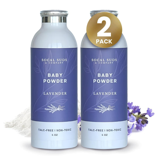 SoCal Suds & Company - Natural Baby Powder Talc-Free - with Arrowroot Powder, Kaolin, Aspen Bark Extract for Soft Soothing Protected Skin - Gentle Absorption - Lavender, 4oz, 2-Pack