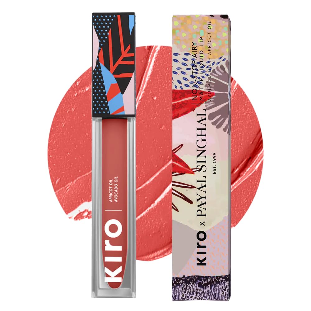 KIRO Non-Stop Airy Matte Liquid Lipstick - Coral Pink | Transferproof I Waterproof lipstick Long Lasting I Apricot & Avocado Oil | 100% Vegan | 5ml | No Parabens, No Toxins
