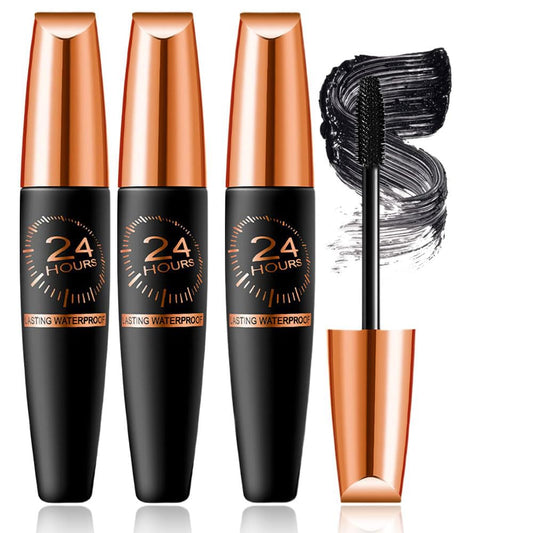 3 PCS Waterproof Silk Fibre Thick Lengthening Mascara, 4D Silk Fiber Lash Mascara for Women, Long Lasting Smudge-Proof Curling Eyelashes Mascaras Black Volume and Length Natural, All Day Full (3 PCS)