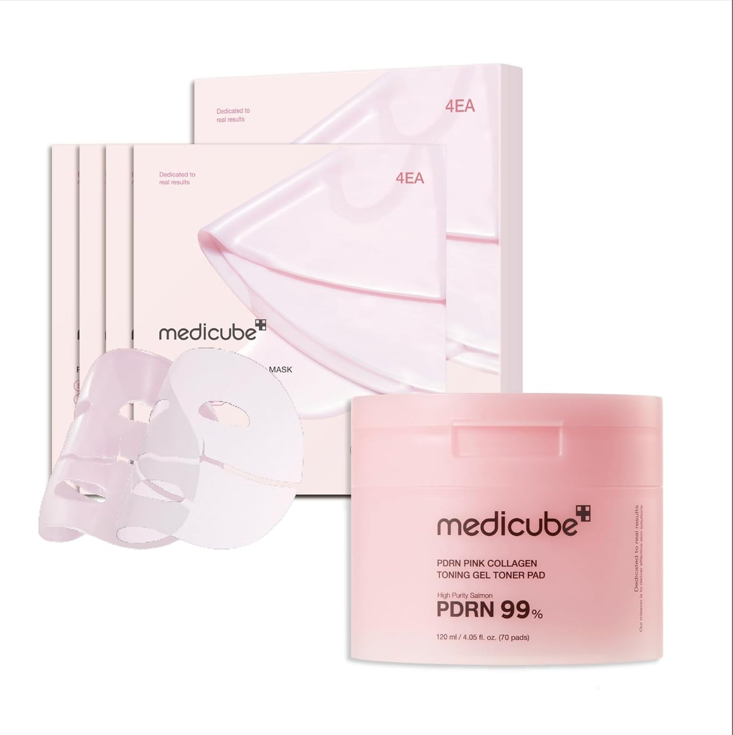 medicube Pink Pdrn Day & Night Gel Duo: Salmon DNA PDRN pink collagen jelly gel mask (4ea) and Pink Collagen Jelly Pad