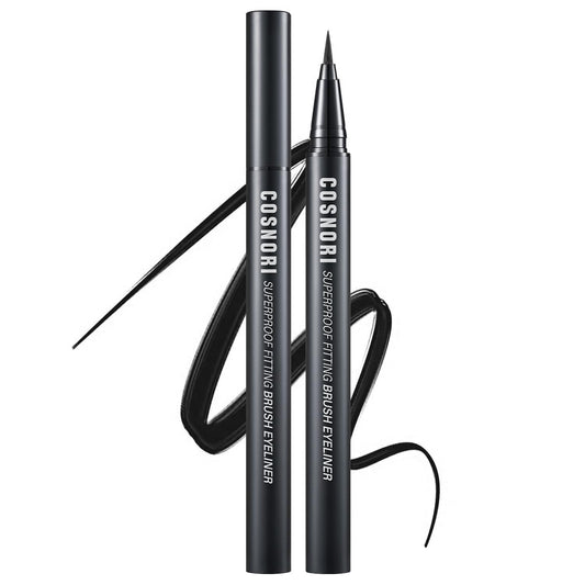 COSNORI Superproof Brush Eyeliner 01 Black - 24h Pen Eyeliner – Super Slim Lasting Liquid Eye Liner - Smudge, Budge Resistant Wear – Allergen Free 0.02 fl.oz.