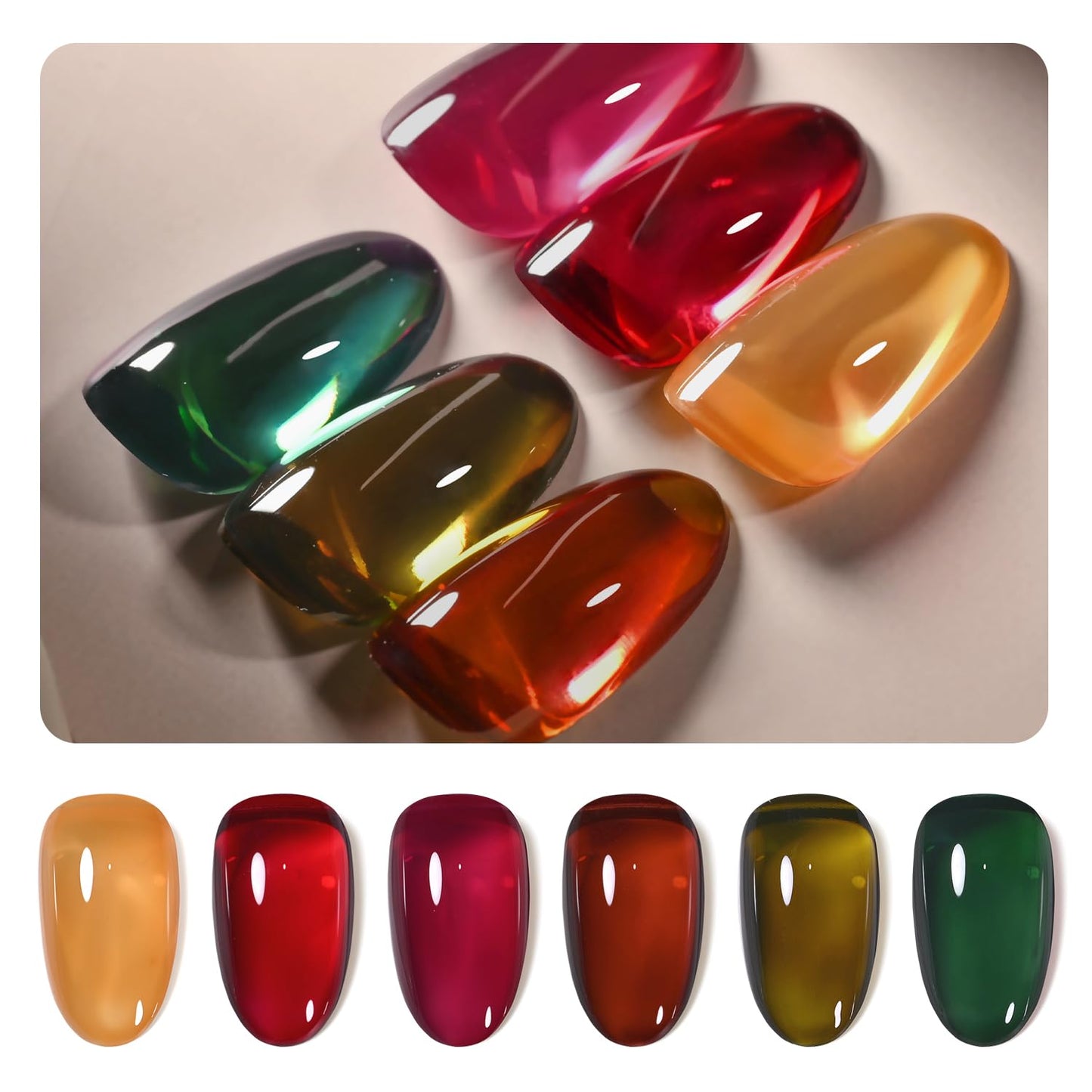 GAOY Wonder Color Gel Nail Polish, Jelly Red Green Brown Yellow Hot Pink Colors Sheer Gel Polish Kit for Salon Manicure and Nail Art DIY at Home