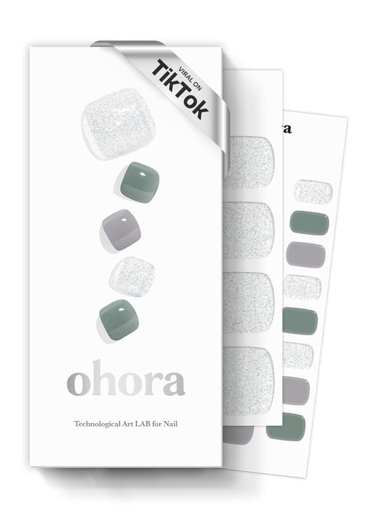 ohora Semi Cured Gel Pedi Strips (P Ice Mint) - Works with Any Nail Lamps, Salon-Quality, Long Lasting, Easy to Apply & Remove - Includes 2 Prep Pads, Nail File & Wooden Stick