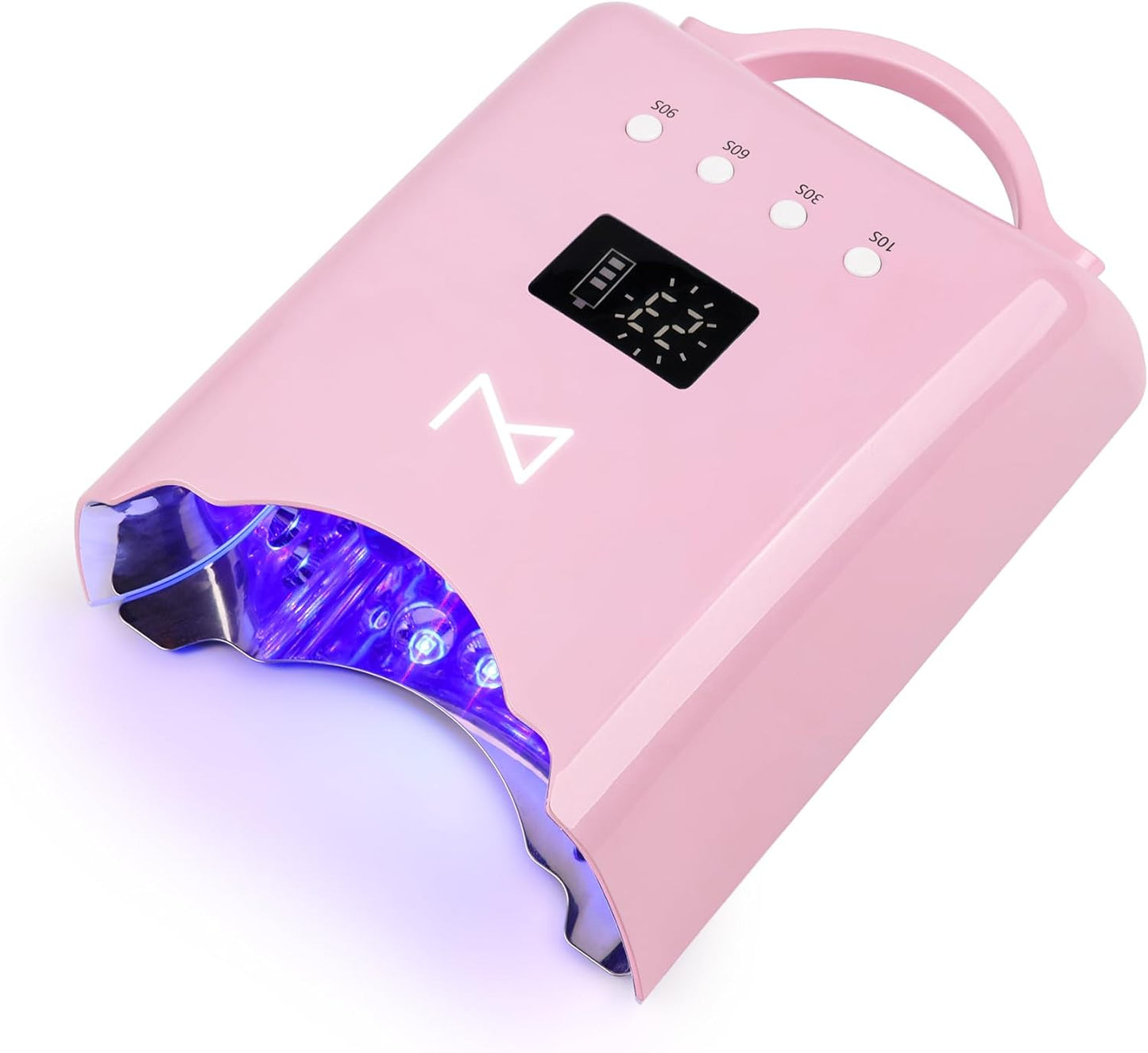 M - NEO Cordless & Rechargeable Nail Curing Lamp 78W with 4 LCD Time Display Timer, Auto Sensor, and Spacious Interior for All Hand Sizes and Nail Lengths (Pink)