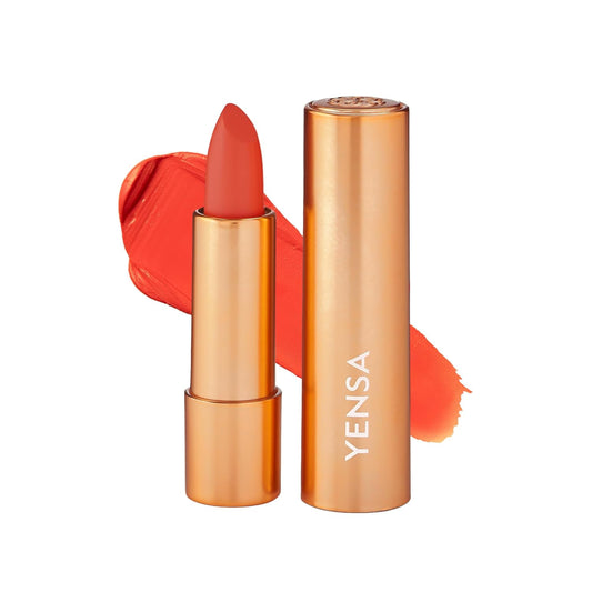 YENSA Vibrant Silk Hydrating Lip Stick - Long Lasting Lipstick with Hyaluronic Acid, Vitamin E & Super Oils - High Pigment Color & Semi Glossy Finish - Moisturizing Formula - Fire (0.12 oz)