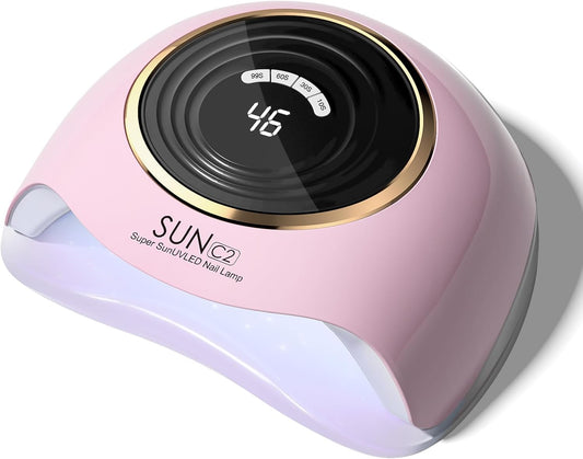 288W Professional UV LED Nail Lamp with 63 Beads - Fastest Gel Curing Dryer for Home & Salon, Smart Sensor, LCD Display & 4 Timers, Pink Salon-Grade Light