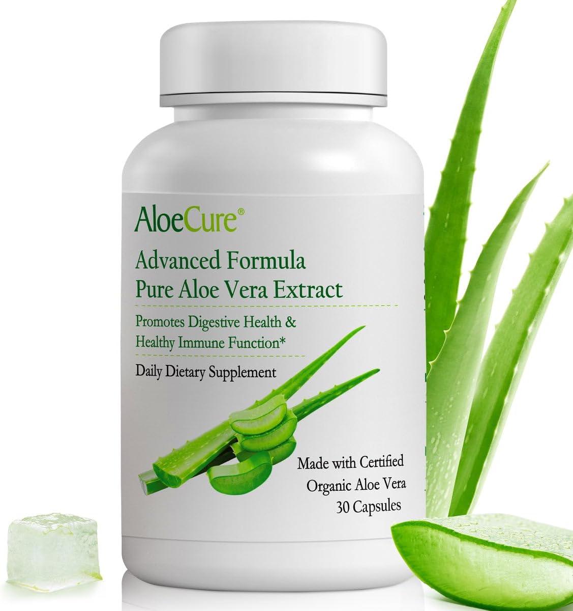 AloeCure Organic Aloe Vera Capsules, 160,000mg Inner Aloe Leaf Equivalent per Serving, Support Gut, Digestive, & Immune Health, Helps Maintain Balanced Stomach Acidity, Aloin Free, 30 Capsules