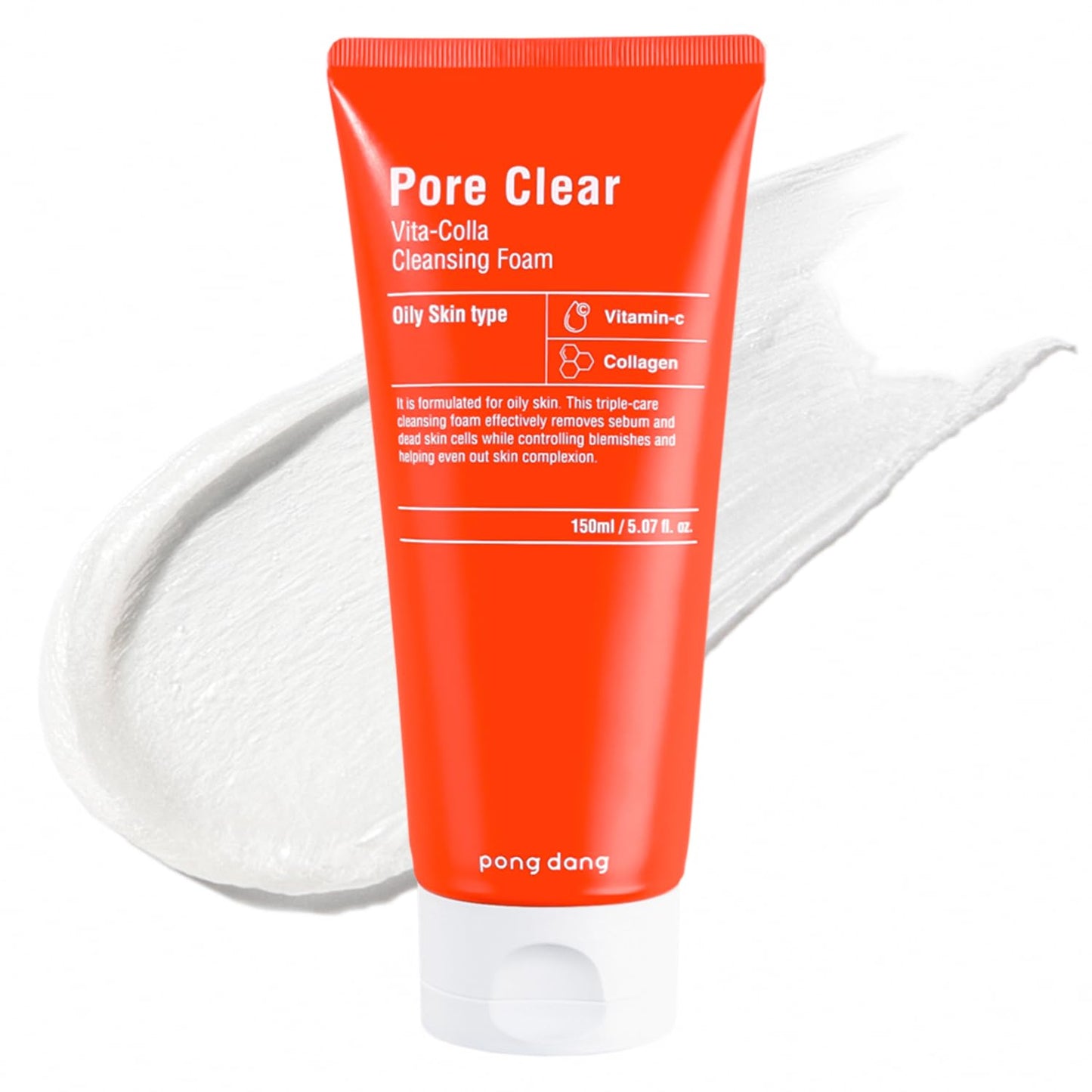 PONGDANG Pore Clear Vita-Colla Cleansing Foam | Oil Control & Deep Pore Cleanse | With Vitamin C & Collagen for Balanced Skin | Korean Skin Care