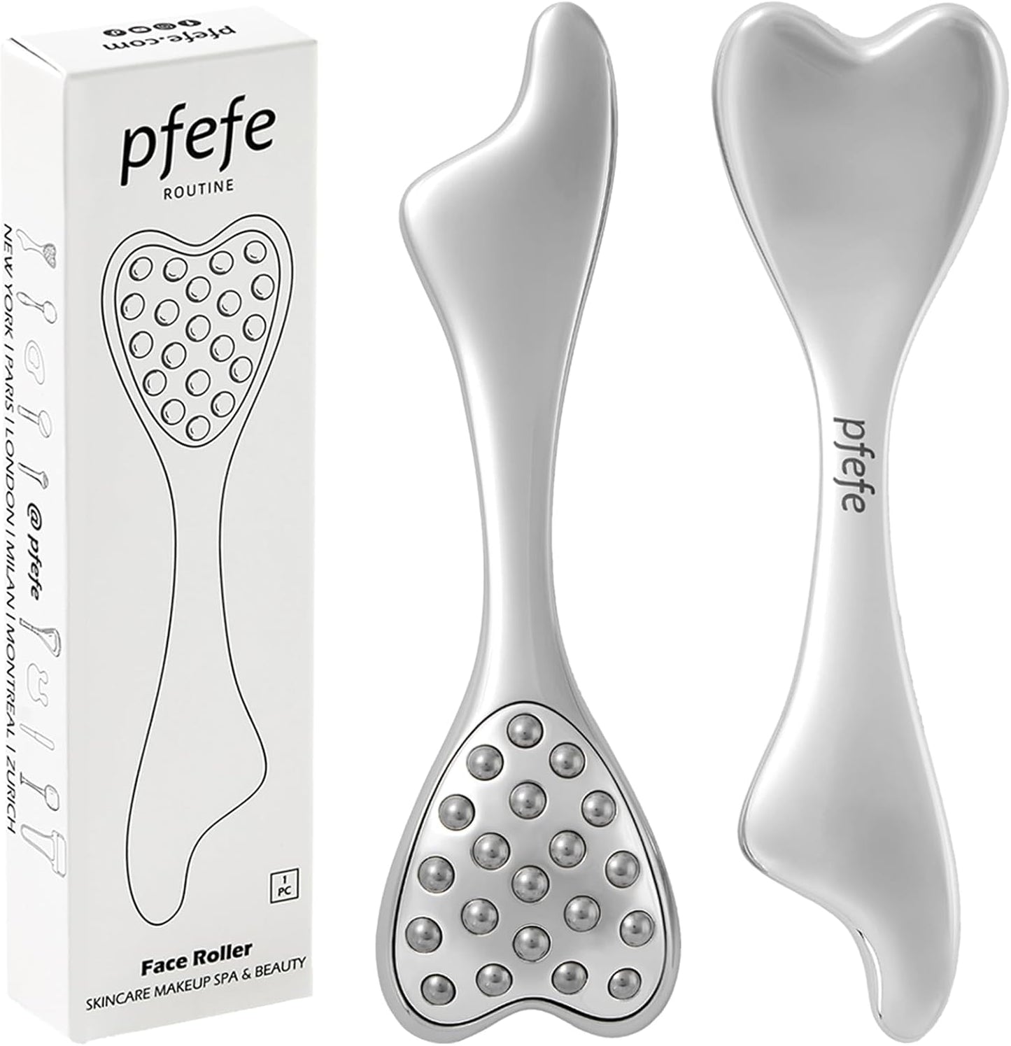 pfefe Stainless Steel Gua Sha & Face Roller, 3-in-1 Dolphin Facial Roller for Esthetician Supplies Women Gift, Skin Care Tool for Puffiness, Wrinkles, Dark Circles (1 Pc)