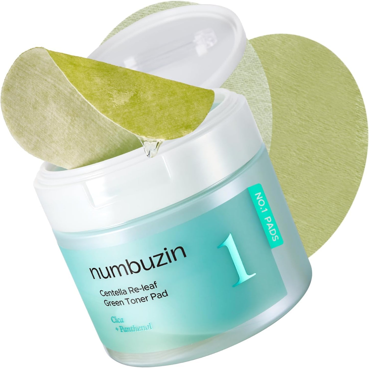 numbuzin No.1 Toner Pads | Centella Re-Leaf Green Toner Pad | Double-Sided | Centella Asiatica, Heartleaf, Licorice Root | Calming, Hydrating, Exfoliating | 70 Pads/6.42 fl. oz.
