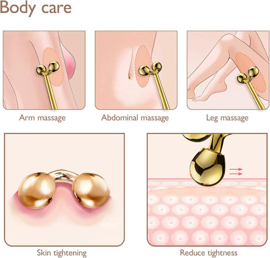 Tekson Facial Roller Massager, 3D Metal face Massage Tool for Eye Reduce Puffiness, Face Lift, Anti-Aging, Skin Tightening (Gold