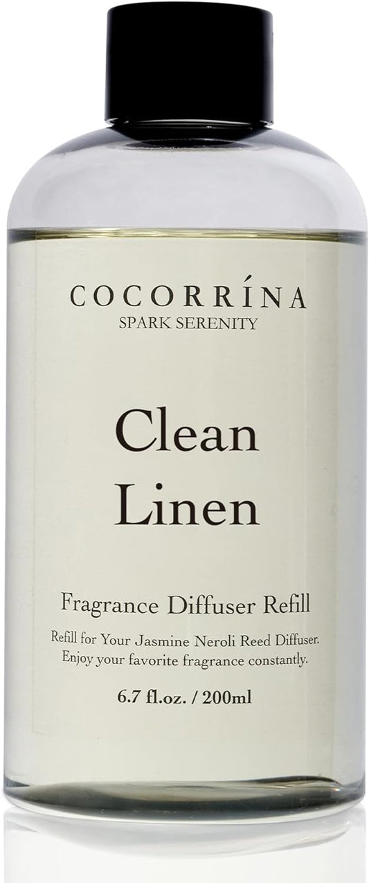 Cocorrína Clean Linen Scented Reed Diffuser Oil with 8 Sticks Fragrance for Bedroom, Bathroom, Oil Diffuser, Home Décor, 6.7 fl oz. (200 ml)