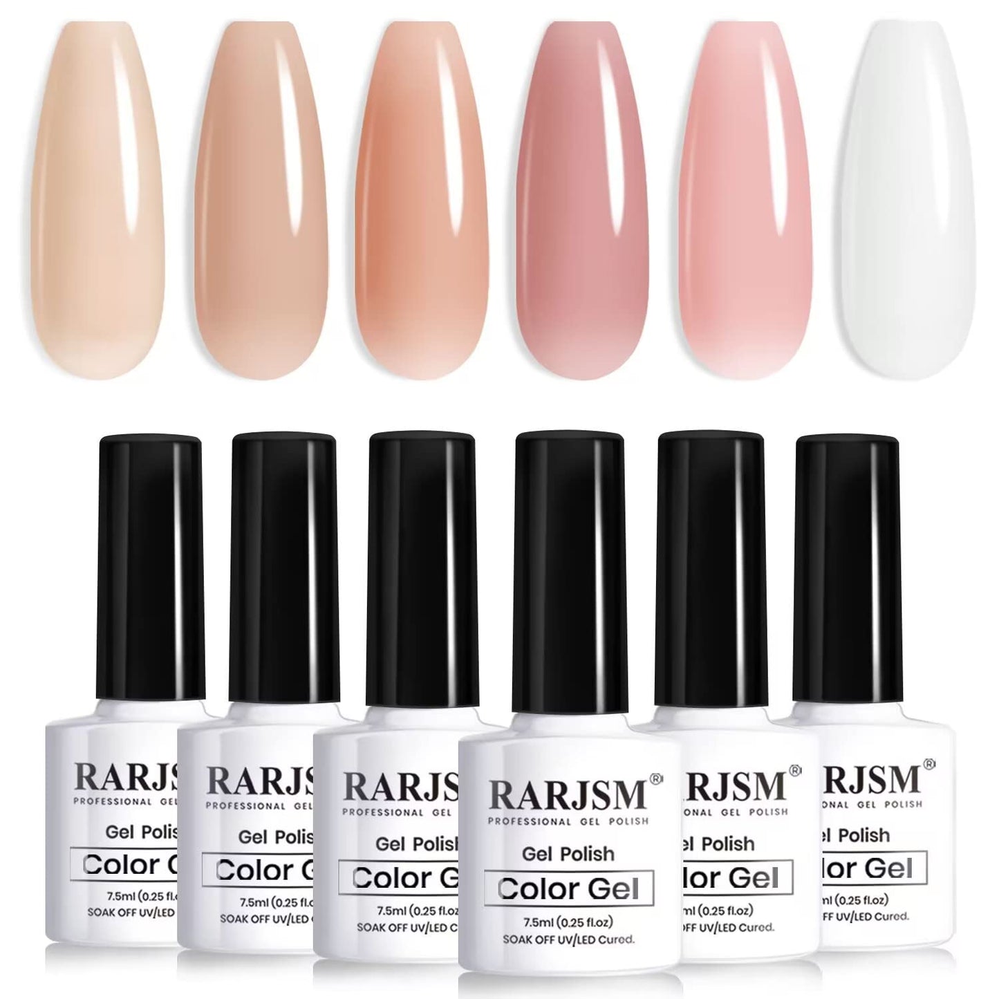 RARJSM Nude Gel Nail Polish Set of 6 Transparent Colors 7.5ml Clear Purple Sheer Wine Red Milky Mavue French Manicure LED UV Gel Soak Off Curing Requires Home