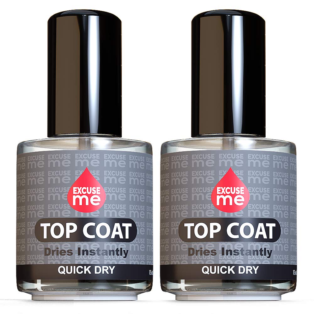 EXCUSE ME Quick Dry Fast Nail Polish Top Coat 0.5 oz 15ml (Pack of 2)