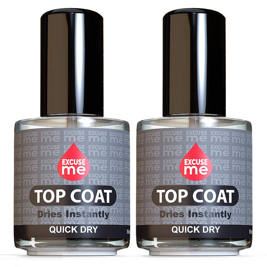 EXCUSE ME Quick Dry Fast Nail Polish Top Coat 0.5 oz 15ml (Pack of 2)