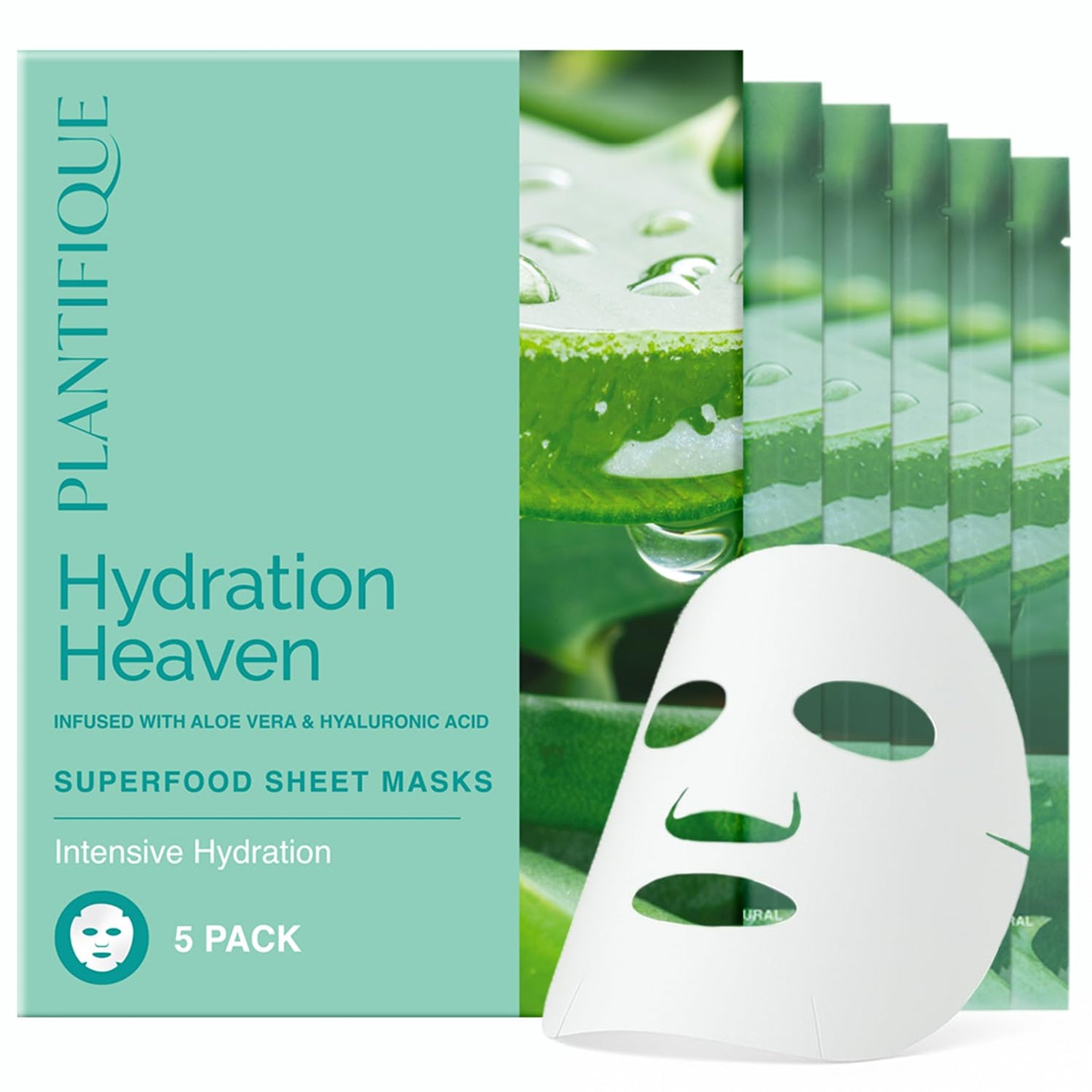 PLANTIFIQUE Facial Sheet Mask Hydration Heaven 5 pack – Aloe Vera & Hyaluronic Acid Hydrating & Refreshing Face Masks – Korean Skincare for Dry or Tired Skin
