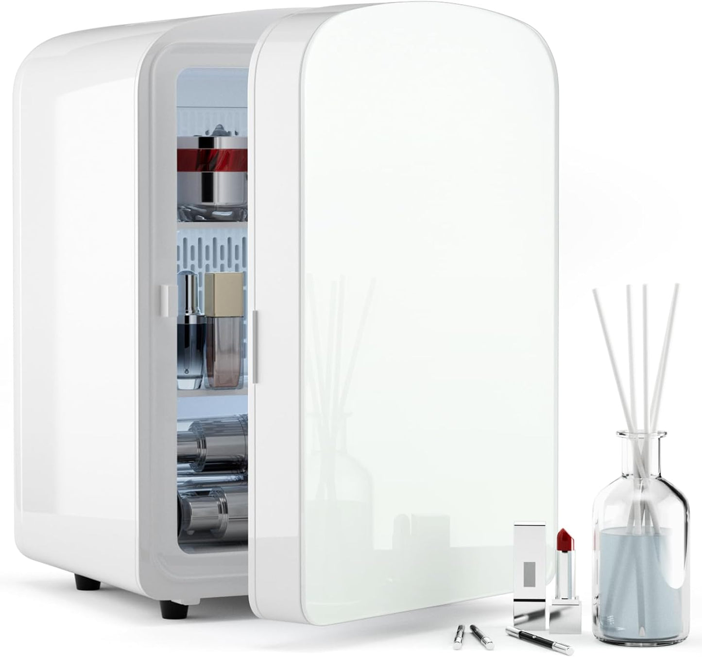 9L Mini Fridge for Bedroom - Car, College Dorm Room & Office Desk 12v Portable Cooler Warmer Skincare, Beauty Makeup, Drinks, Food AC/DC Small Refrigerator with Glass Front, 110 Volts, Black