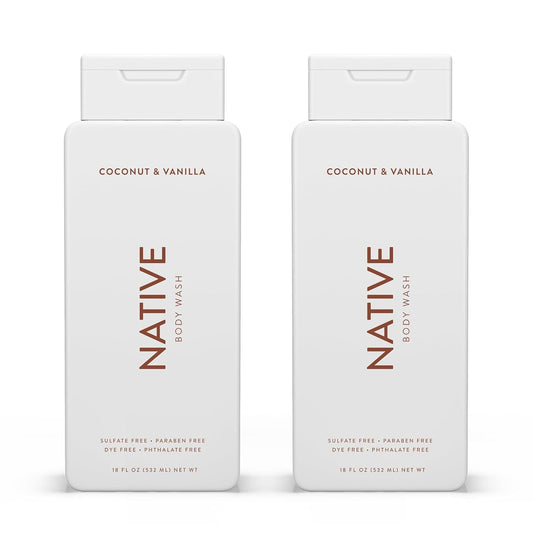 Native Body Wash Contains Naturally Derived Ingredients | For Women & Men, Sulfate, Paraben, & Dye Free Leaving Skin Soft and Hydrated | Coconut & Vanilla 18 oz - 2 Pk