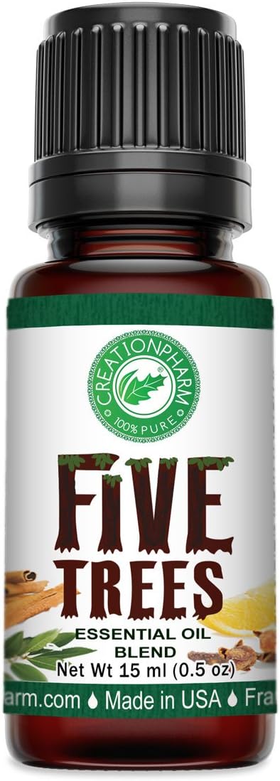 Creation Pharm Five Trees Aromatherapy Essential Oil Blend– Cinnamon, Frankincense, Clove, Lemon, Eucalyptus, Rosemary 15 ml, Diffusor Oil, Meditation, Purification