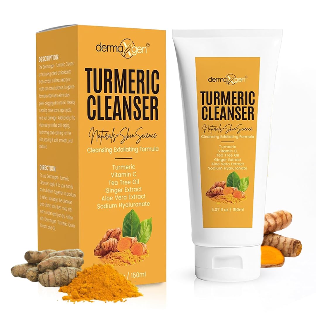 Turmeric Facial Cleanser – Natural Anti-Aging Exfoliating Turmeric Face Wash for Glowing Skin – Helps Clear Acne Scars, Dark Spots, Sun Damage & Discoloration – 5 oz