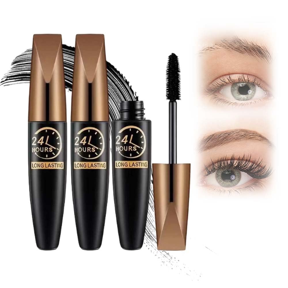 4D Waterproof Silk Fiber Mascara – Long-Lasting, Lengthening & Volumizing, Waterproof & Smudge-Proof, Full, Thick, Exquisitely Defined Lashes All Day (3PC)