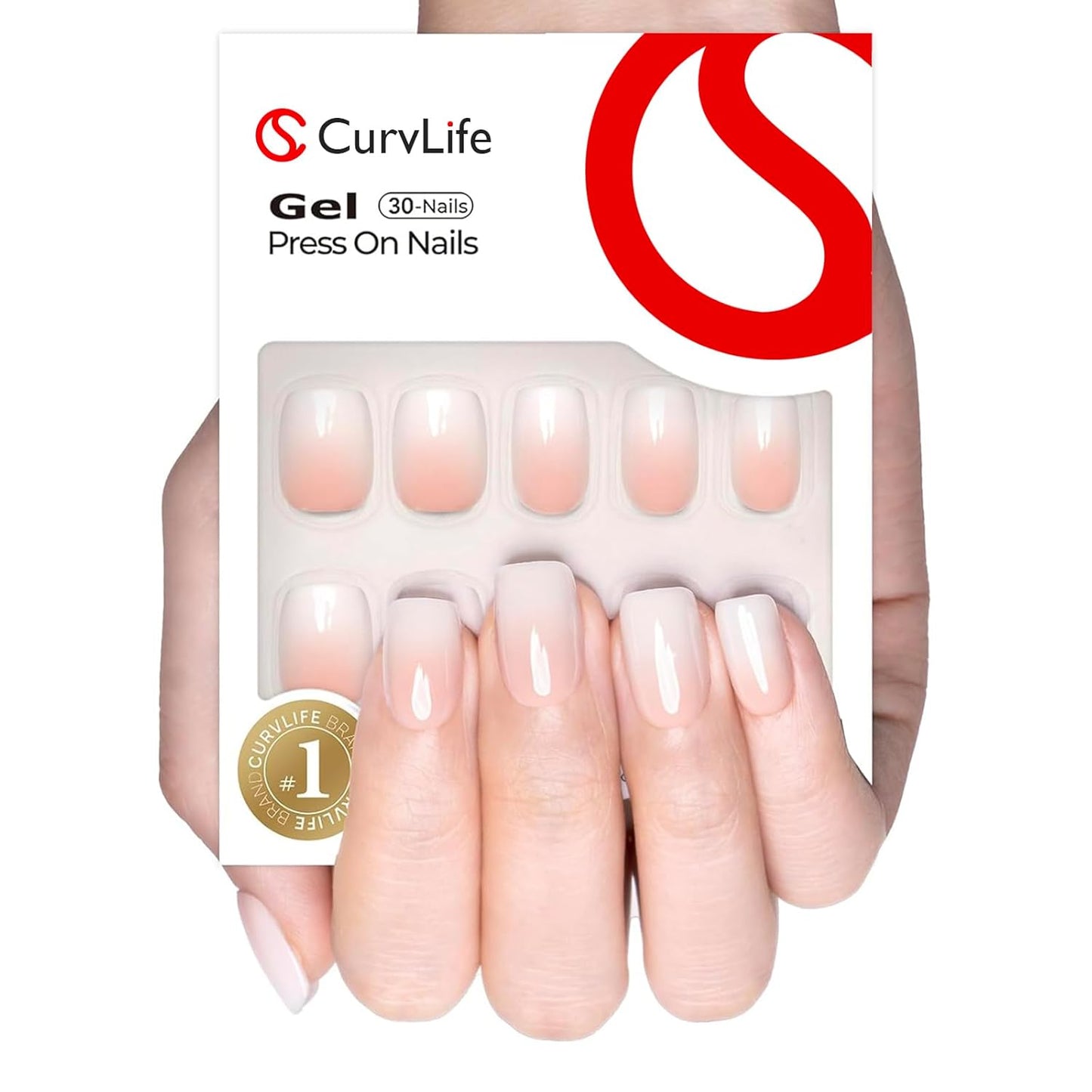 Curvlife Soft Gel Press on Nails, Fake Nails with Plain gradient Design Full Cover False Nails for Women Reusable Nail Kit with Nail Glue Adhesive Tabs Nail File