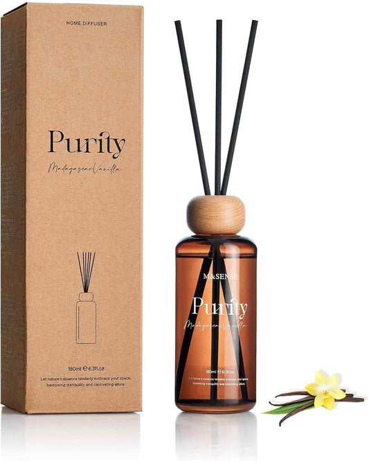 M&SENSE Madagascar Vanilla Reed Diffuser Set: 6.3 fl oz Non-Toxic Aroma Set with Sticks, Long-Lasting Natural Essential Oil Gifts for Bedroom, Shelf Decor & Small Spaces