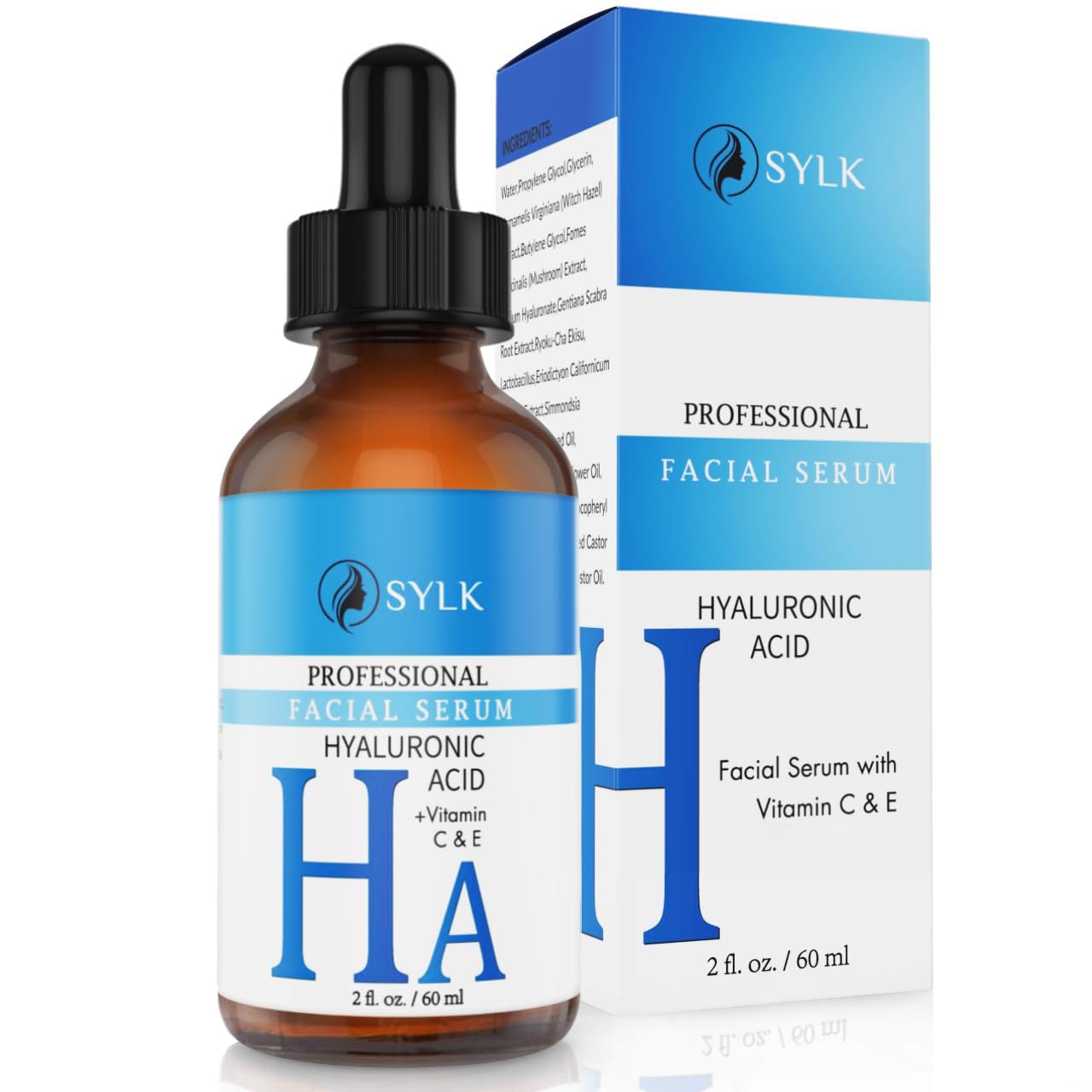 Sylk Hyaluronic Acid Serum for Face - Ultra Hydrating Anti Aging & Anti Wrinkle Serum with Vitamin C & E - Moisturizing & Plumping Formula for Smooth Skin - Microneedling - Korean Skincare - 2 fl oz