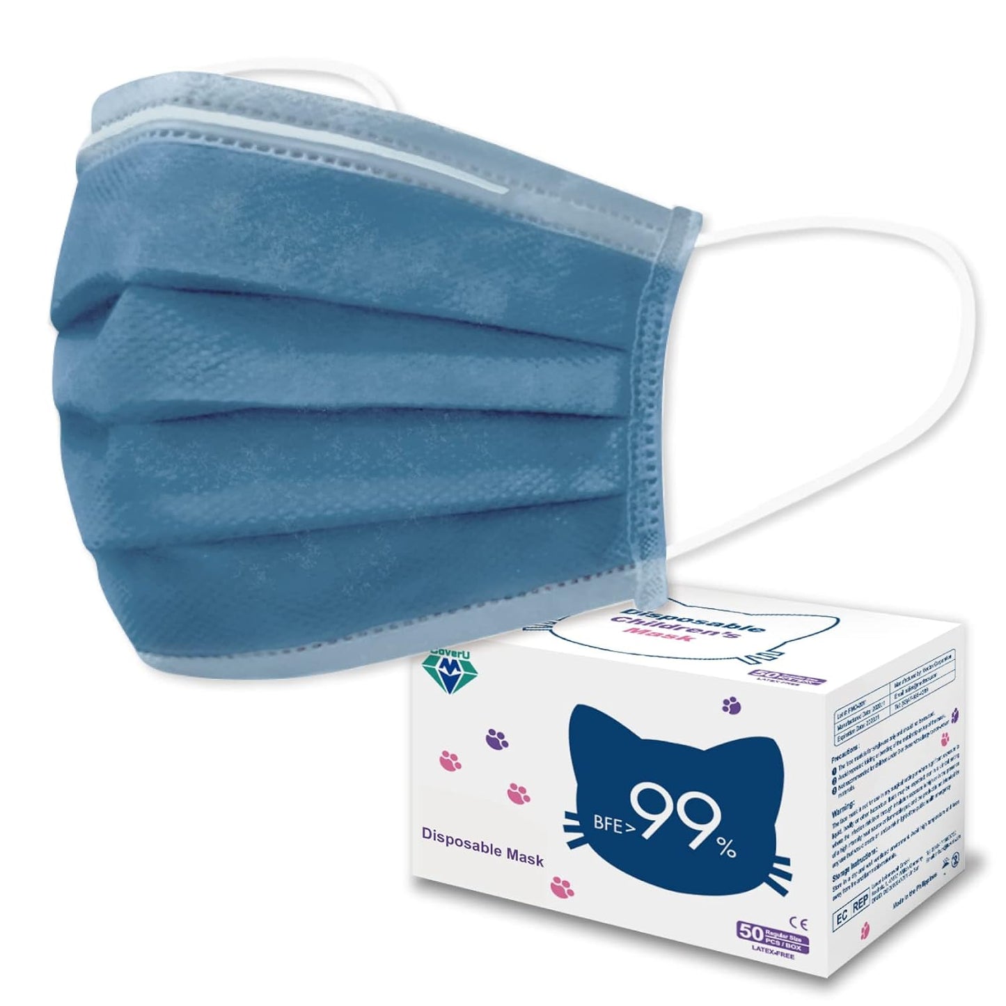 Medtecs Kids Face Mask Disposable - 2 Sizes Option (Child/Youth) 50 PCs - Comfy 3-Ply Breathable Children Masks, The Better & Safer Choice - Child | Cobalt Blue