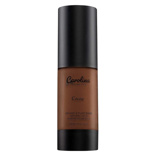 Carolina Cosmetics - Foundation in Cocoa Shade Plant-Based - Hydrating, Pore-Minimizing & Buildable Coverage - Vegan, Non-GMO, Paraben-Free - 1oz