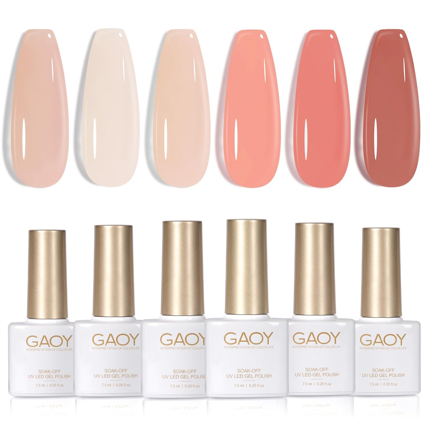 GAOY Milky Pink Jelly Nude Gel Nail Polish Set, 6 Transparent Colors Sheer White Soak Off UV Light Cure Gel Polish Kit for Salon and Nail Art DIY at Home