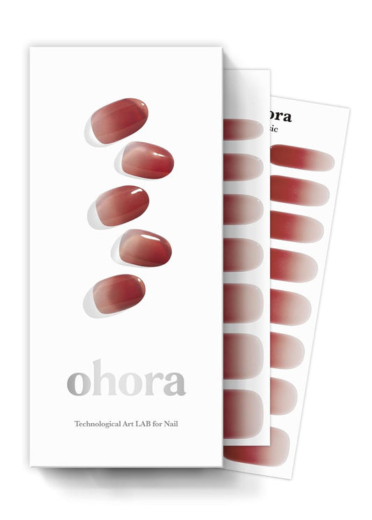 ohora Semi Cured Gel Nail Strips (N Fig Jam) - Pink, Ombre, Works with Any UV/LED Lamps, Salon-Quality, Long Lasting, Easy to Apply & Remove - Includes 2 Prep Pads, Nail File & Wooden Stick