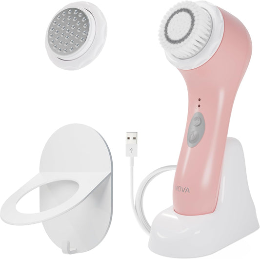 Spa Sciences - NOVA - Sonic Cleansing Brush with Bristles & Infusion System – Anti-Aging Facial Exfoliating, Waterproof, and USB Rechargeable