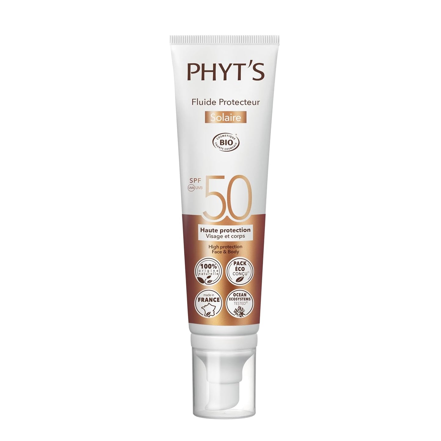 Phyts Sun Protective Fluid SPF 50 - Mineral Sunscreen for Face with Vitamin E and Shea Butter - Coconut Vanilla Scent - Non-Sticky Texture - 3.3 oz