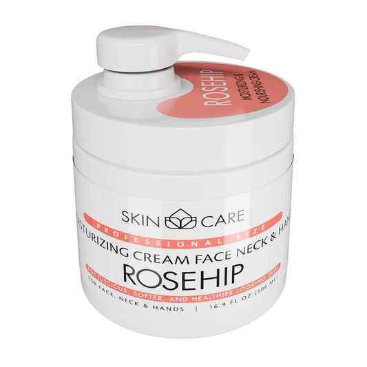 Skin Care Rosehip Oil 3-in-1 Moisturizer Face Cream, Neck and Hands - Treatment for Crepey Texture, Wrinkles and Sagging - Daily Lotion for All Skin Types - 16.9 fl. oz.
