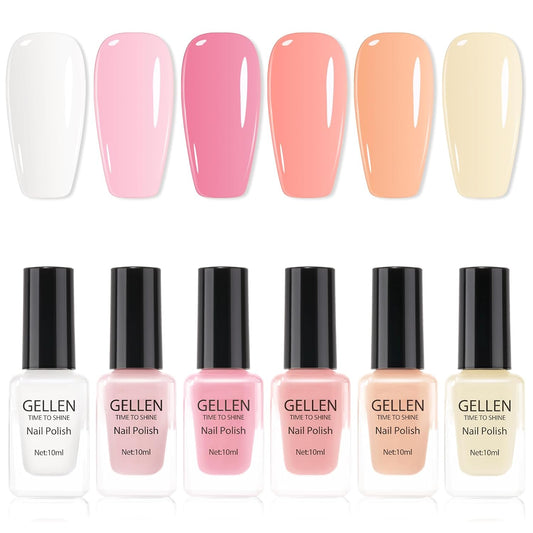 GELLEN Nude Nail Polish, Quick Air Dry Natural Traditional Regular Nail Polish 6 Colors Nude Pink White Set for Acrylic Natural Nails Home Salon, Non Gel, No UV, Chip Resistant, Hema Free, Non-toxic