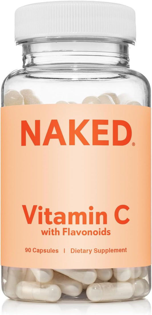 NAKED Vitamin C - 500mg Ascorbic Acid Capsules with Citrus Bioflavonoids - Daily Antioxidant and Immune Support* Made in USA - Vegan, Non-GMO - 90 Capsules