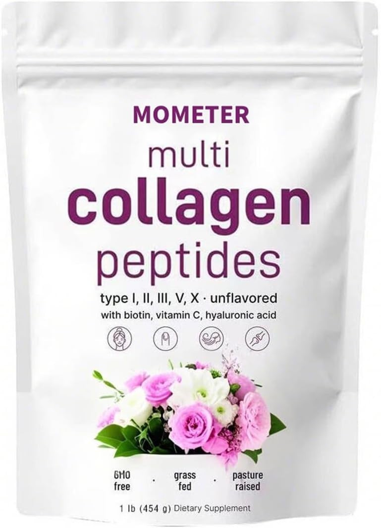 Multi Collagen Peptides Powder, 1 Pound –Hydrolyzed Protein Peptides(Type X, I, II, III, V) with Biotin, Vitamin C, Hyaluronic Acid, No Taste Protein Supplement, Easy Dissolve