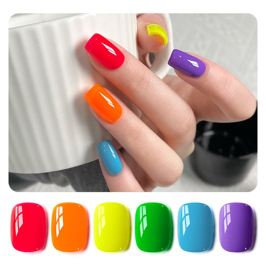 GAOY Neon Bright Gel Nail Polish Set, 6 Colors Summer Orange Hot Pink Glow in Dark, Soak Off UV Light Cure Gel Polish Kit for Nail Art DIY at Home
