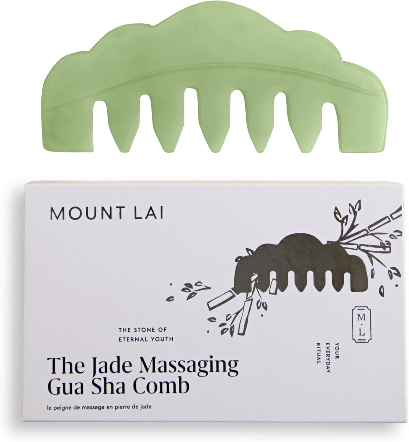 Mount Lai Hand-Carved Natural Jade Gua Sha Scalp Comb – Scalp Massager & Scraping Guasha Tool for Relaxation, Blood Circulation & Cooling