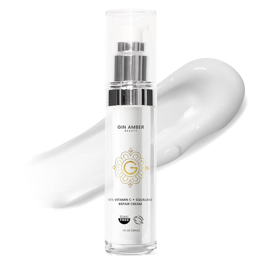 Gin Amber Beauty - Vitamin C (10%) + Squalane Repair Cream - Face Moisturizer - Skin Cream - Dark Spot Corrector - Primer (1 fl oz - 30ml)