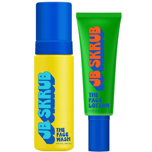 JB SKRUB Face Lotion and Foaming Face Wash for Sensitive Skin - AM + PM Skincare Duo - pH Balanced, Blue Light Defense - Kid and Teen Radiance