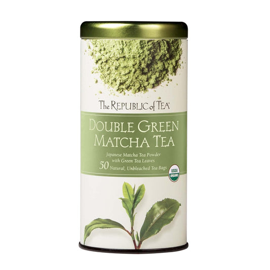 The Republic of Tea - Organic Double Green Matcha, Naturally Caffeinated Japanese Green Tea Powder and Leaves, Steeps 50 Cups