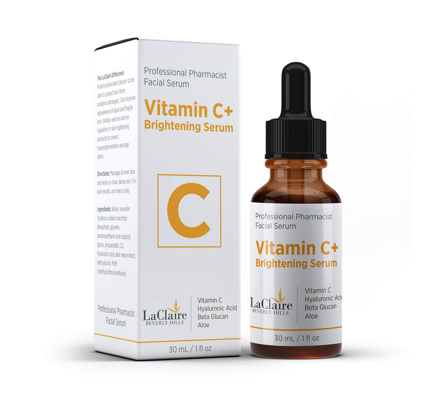 Vitamin C+ brightening serum for face, with Hyaluronic acid, Made in the USA