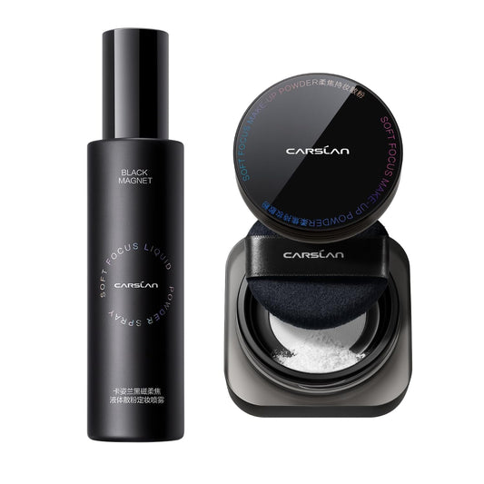 CARSLAN 1.0 Soft Focus Setting Powder + Black Magnet Setting Spray, All Day Longlasting Makeup Set