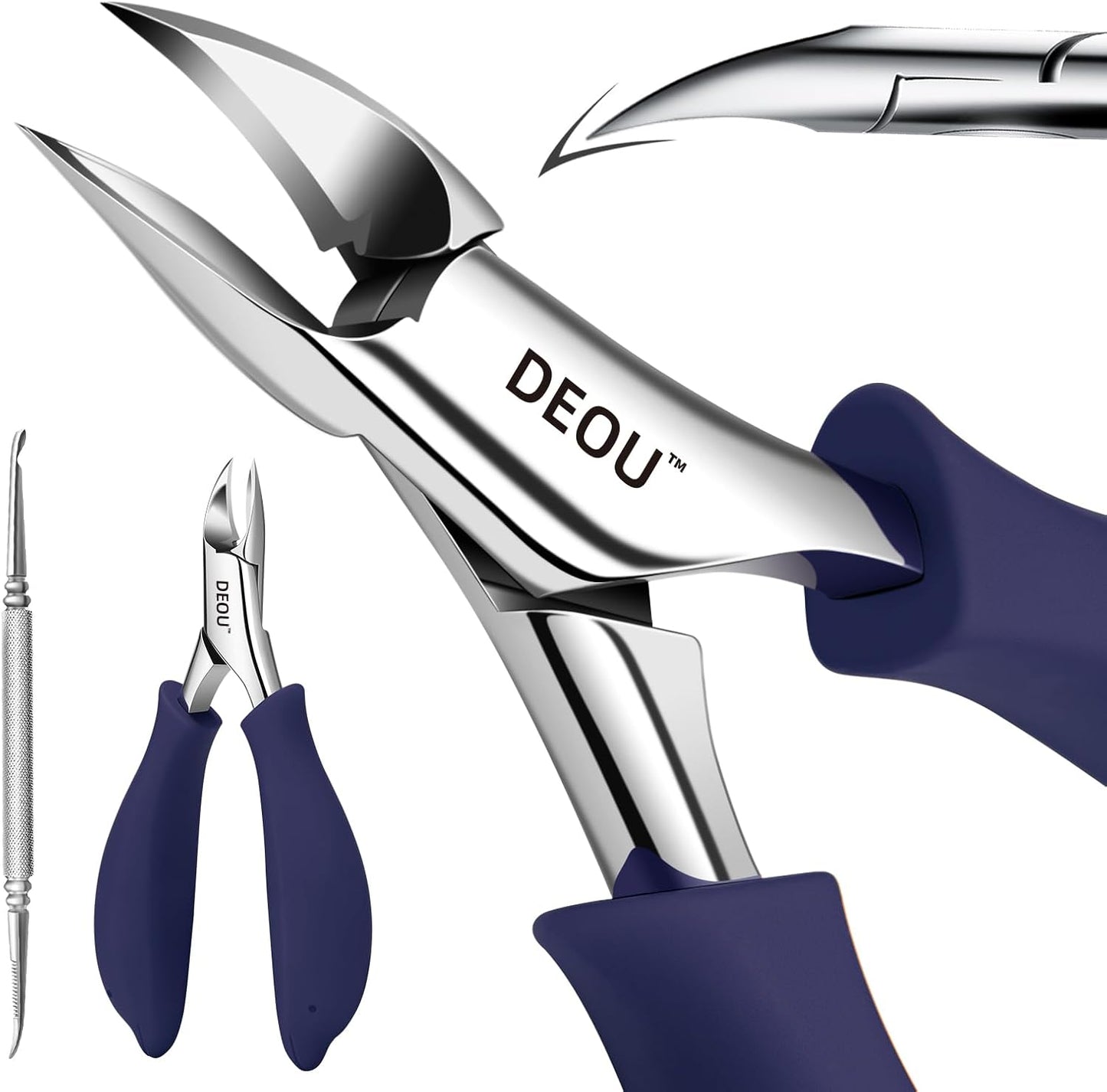 DEOU Podiatrist Toenail Clippers Ingrown Toenail Tools for Thick Nails and Inlaid Nails,Manicure and Pedicure Clippers,Heavy Duty Nail Clippers, Pedicure Tools (Dark Blue+Nail Remover)